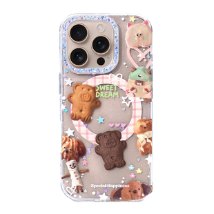 PaPaPa制造局 [小熊饼干]透明亮闪可爱磁吸软壳支架适用于苹果16promax/17pro手机壳iPhone15P支架保护套
