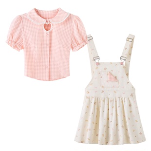 织物猪 熊心信笺 甜美风粉杏色背带花苞裙女夏季可爱少女减龄短裙