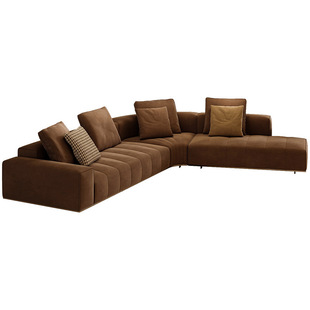 焦糖色中古风钢琴键沙发法式2026新款古德曼异形转角防猫抓磨砂布