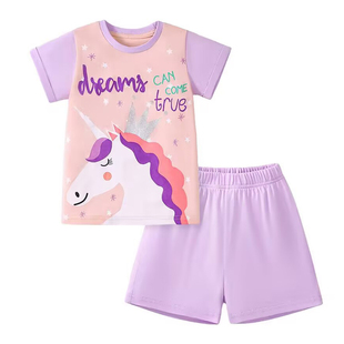 女童小马短袖T恤套装宝宝纯棉夏季两件套女孩半袖短裤子沙滩服2件