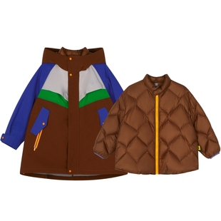 沐言同款|woobaby儿童三合一外套防水透湿冬95绒羽绒服