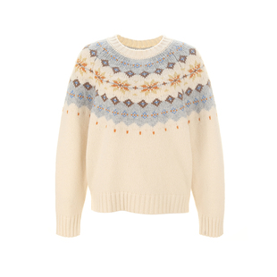 wana try100%绵羊毛复古提花费尔岛高级感毛衣秋冬休闲女款上衣