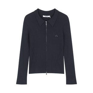 LILY2025新款秋冬女装简约高端休闲翻领薄款修身针织开衫上衣外套