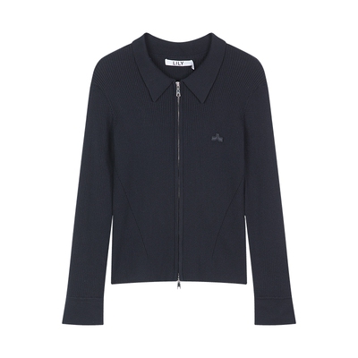 LILY2025新款秋冬女装简约高端休闲翻领薄款修身针织开衫上衣外套