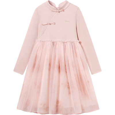 英氏女童连衣裙新中式秋冬季裙子