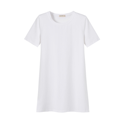 白色中长款t恤女短袖圆领开衩