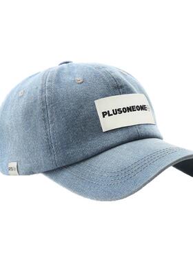【明星同款】PLUSONEONE复古水洗牛仔大头围鸭舌棒球帽女显脸小男