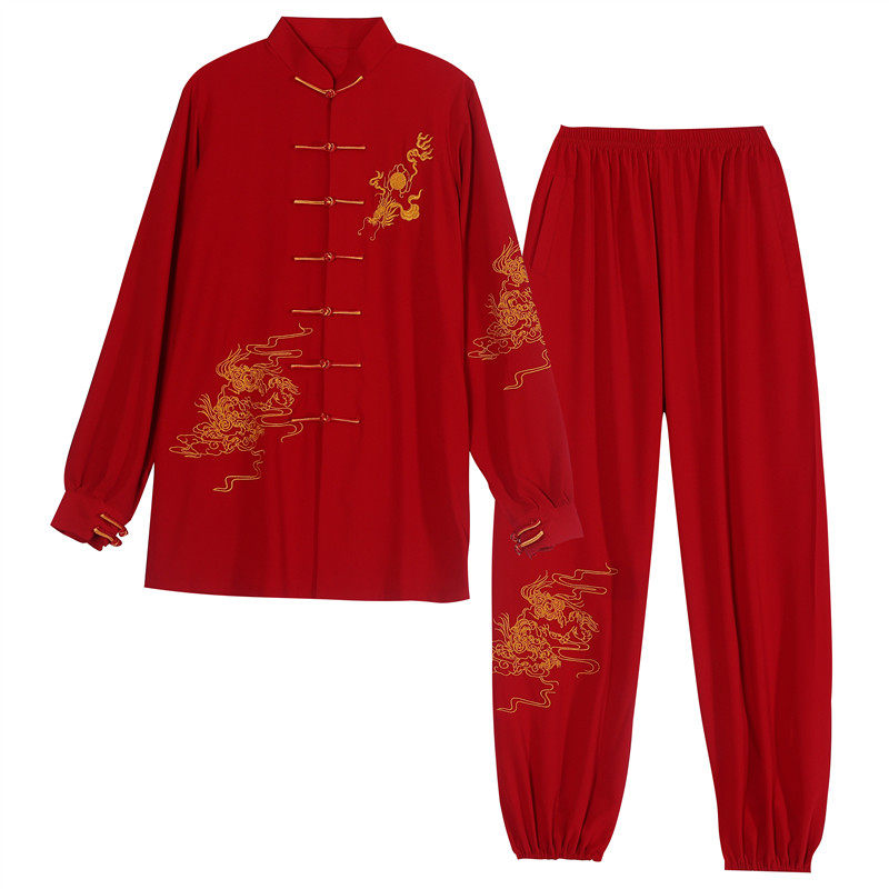 太极服女2026新款龙纹刺绣中长款春秋武术表演太极拳练功比赛服男