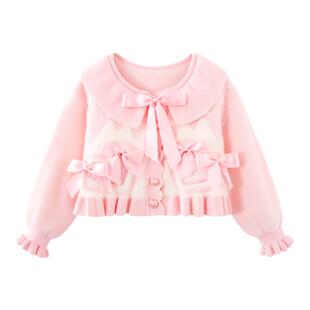 粉色毛衣洛丽塔外套胖女童开衫水貂绒软糯宽松大童码加厚保暖毛衣