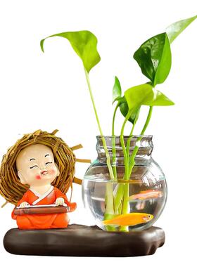 禅意小和尚水养绿萝水培装饰摆件