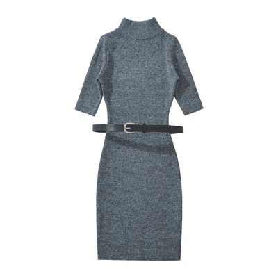 小高领短袖针织包臀连衣裙含腰带