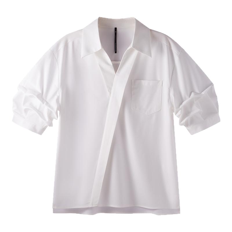 CHICBLISS职业v领衬衫女短袖夏季新款通勤法式斜门襟气质上衣女