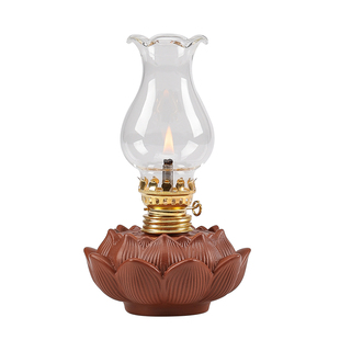  防风长明紫砂莲花油灯佛前神台供灯家用茶室酥油灯盏祈福摆件