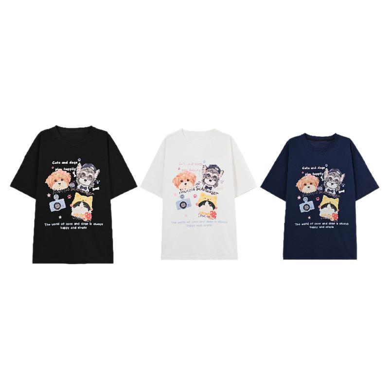森女部落小众设计原创印花情侣装百搭夏季新款短袖上衣宽松T恤女