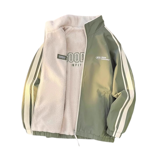 啄木鸟羊羔绒运动夹克男士春秋双面穿冬季保暖棉衣外套加绒抓绒