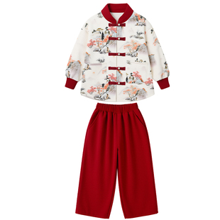 元旦儿童喜庆演出服幼儿新年中国风舞蹈表演开门红加绒唐装拜年服