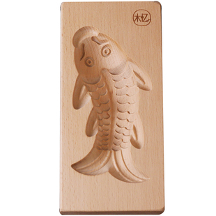 木忆立体儿童蒸发面花样馒头糕点南瓜饼面食木质模具鲤鱼大小号