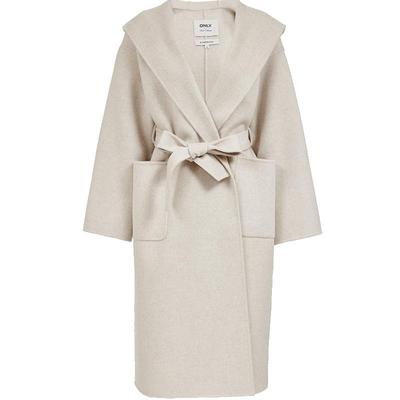 ONLY含羊毛双面呢连帽毛呢大衣