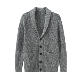 青果领羊绒外套男加厚秋冬季针织男士纯羊绒开衫带兜高端上衣