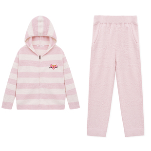 亲嘴猫【粉红豹】半边绒可外穿连帽少女可爱睡衣家居服套装秋冬季