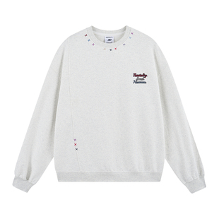 NARTALIY星芒代码美式套结刺绣圆领卫衣男女情侣春秋复古长袖上衣