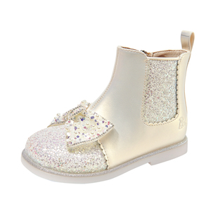 芭比童鞋女童短靴2025新款冬季软底加绒水晶公主靴女童靴子配礼服