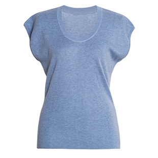 罗衣休闲U领短袖T恤2025夏季新款百搭蓝色修身显瘦针织上衣12065