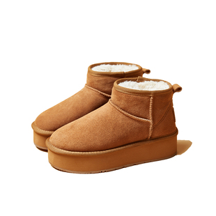 厚底雪地靴女2025新款冬女款加厚内增高女鞋真皮防水加绒保暖棉鞋