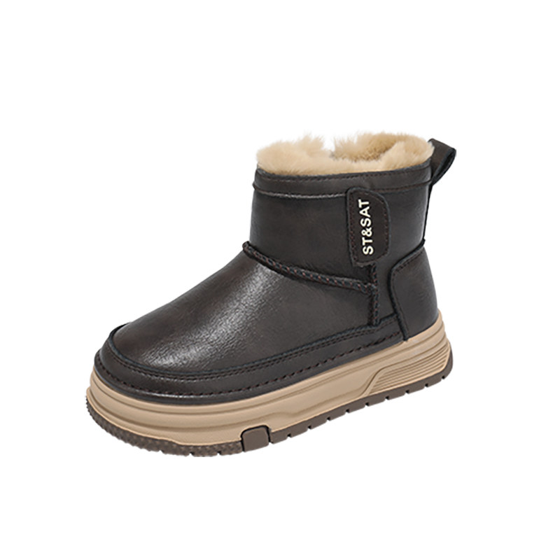 星期六童鞋黑色雪地靴儿童2025冬季新款男童加绒保暖女童防滑棉靴