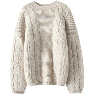 太好穿了!显瘦新贵~重磅加厚粗棒针羊绒衫女圆领纯羊绒毛衣宽松