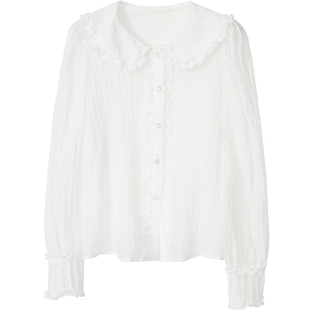 Oece娃娃领减龄衬衣秋季新款女装气质设计感衬衫淑女上衣