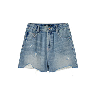 森马牛仔裤女宽松潮酷个性美式热裤酷飒风夏街头毛边短裤复古辣妹