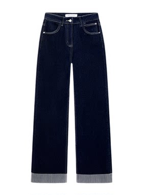 复古黑金色牛仔裤女微胖大码