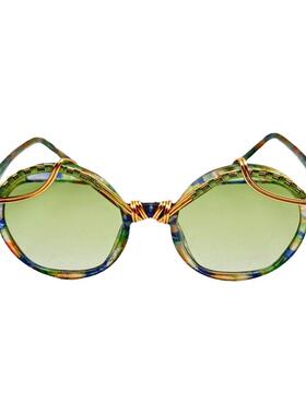 美国代购手作圆形金属丝女士墨镜