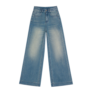 王家有鱼2026春季新款阔腿裤中高腰复古牛仔裤子女款休闲宽松长裤