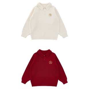幼悠男童羊毛混纺纱小马绣花年服毛衣冬季蓬松保暖时尚百搭上衣潮