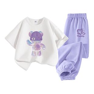 真维斯童装女童夏季套装2026新款大童运动服儿童夏装纯棉短袖t恤