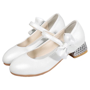 女孩小高跟鞋女童公主单鞋粗跟礼服鞋子演出鞋洋气小孩演出水晶鞋