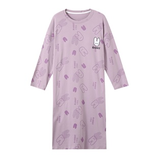 浪莎睡裙女款2026新款春秋季带胸垫睡衣长袖纯棉宽松连衣裙家居服