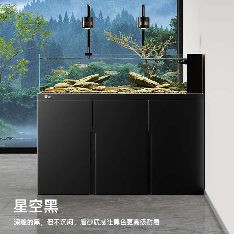 yee2024新款原生态野采鱼缸客厅溪流缸方缸金晶超白底滤南美缸