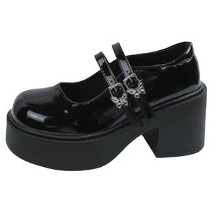 法式玛丽珍小皮鞋女2026新款春秋百搭jk一字扣带厚底粗跟高跟单鞋