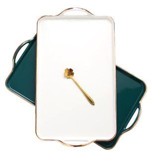 放茶杯的杯子托盘家用 水杯茶盘茶具ins风客厅欧式陶瓷托盘长方形