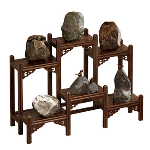 桌面奇石摆放架桌上实木博古架中式茶台摆件置物架茶壶茶杯展示架