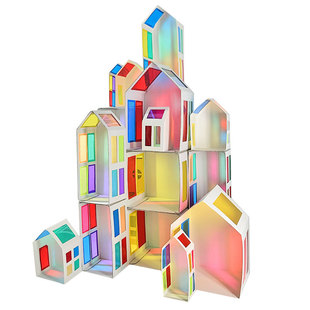 幼儿园美工区域角环创手工小房子光影游戏剪贴装饰材料彩色玻璃纸