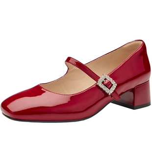 百田森鞋子女新款爆款红色玛丽珍鞋女绝美不累脚高跟单鞋