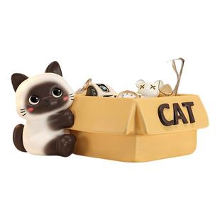 入户钥匙收纳玄关摆件可爱暹罗猫家居装饰品进门口鞋柜托盘置物架
