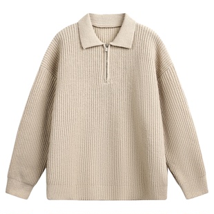 WASSUP韩版套头翻领针织衫简约休闲基础百搭加厚polo毛衣秋冬男款