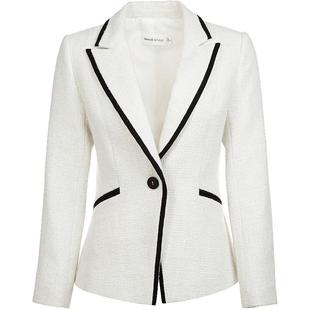 名师路黑白拼接西装外套女冬季新款戗驳领上衣绵羊毛长袖时尚