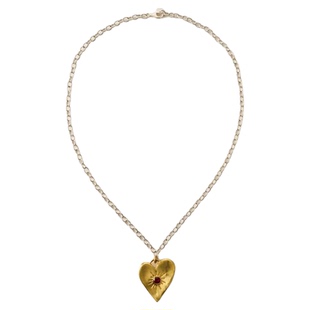 新款 星与心 小众设计款爱心项坠红宝石诞生石项链女