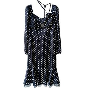 【清仓】奕辰秋季新款法式波点连衣裙浪漫气质收腰显瘦鱼尾裙女